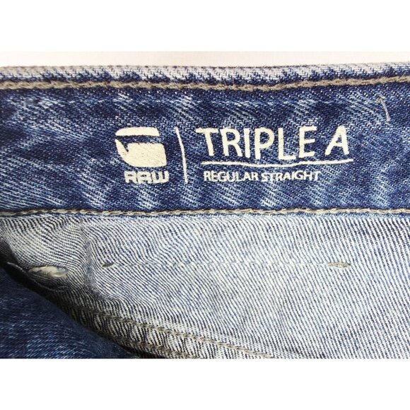 G Star Raw Size 30x34 Mens Triple A Regular Straight Button Fly Blue Denim Jeans - Picture 4 of 12